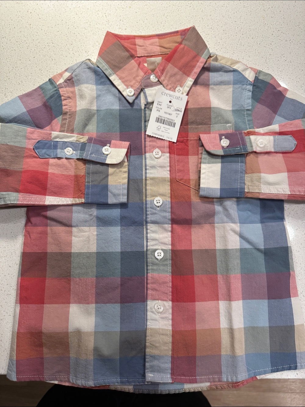 Crewcuts Plaid Button-Down Shirt in Red, Blue, Tan